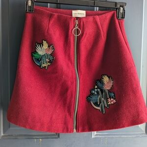 Red Embroidered A-Line Skirt